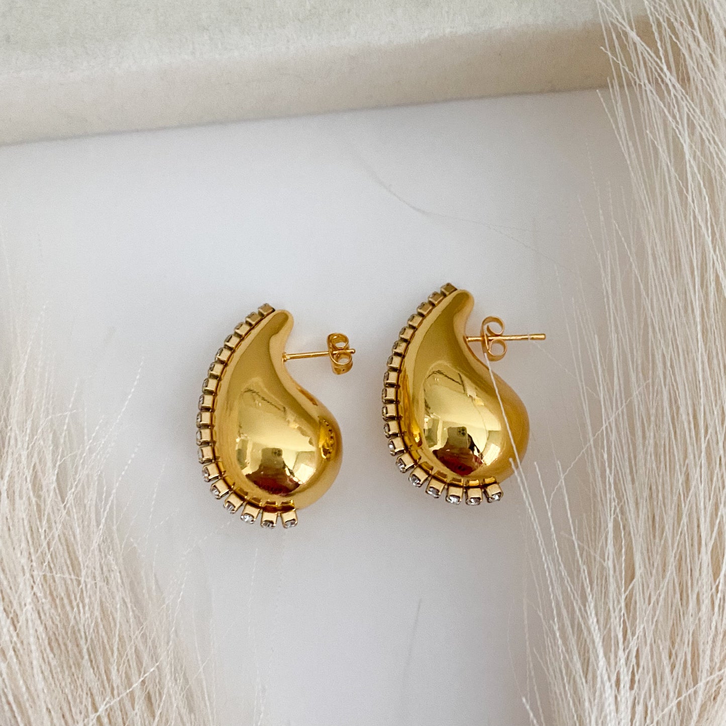 Large Gold Drop Earrings with Zirconias