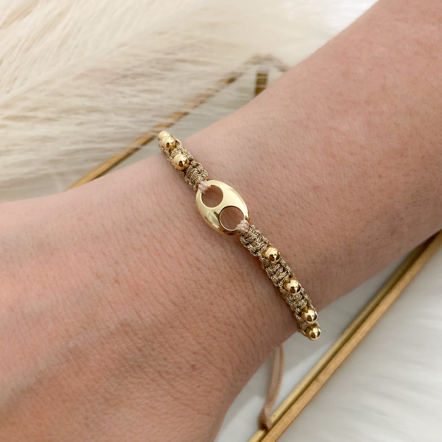 Gold Beads Hand Woven Bracelet