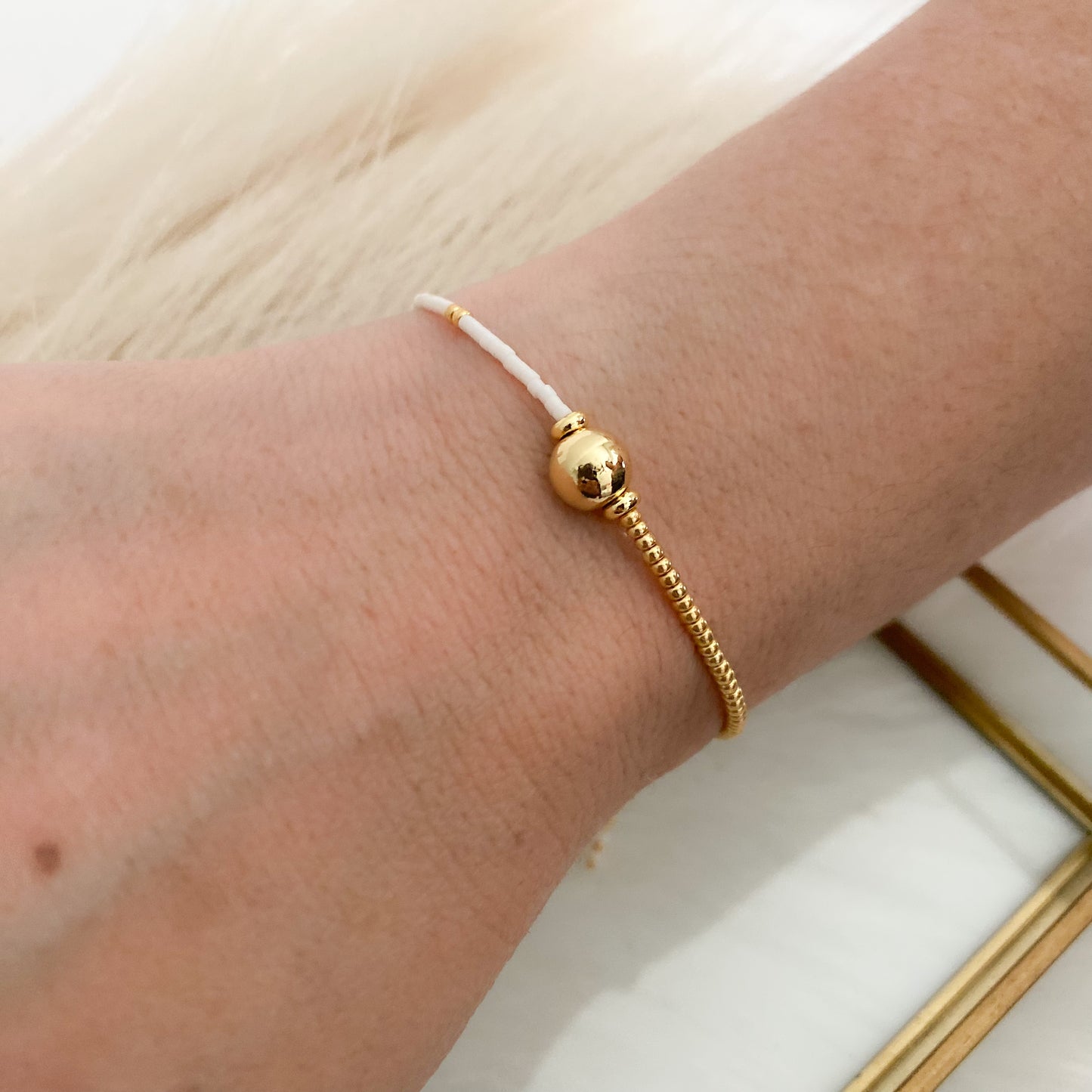 Gold and White Hand Woven Bracelet