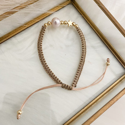 Gold Pearl Hand Woven Bracelet